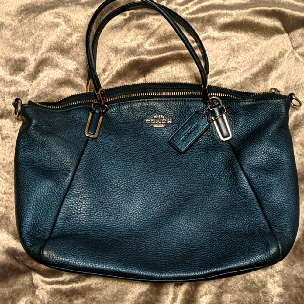Metallic blue Coach crossbody satchel